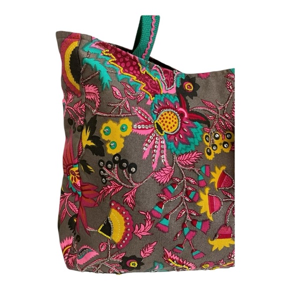 Charming Charlie Tote Bag RSVP Beads Sequins Tassels Pink Multicolor Canvas - Picture 3 of 10